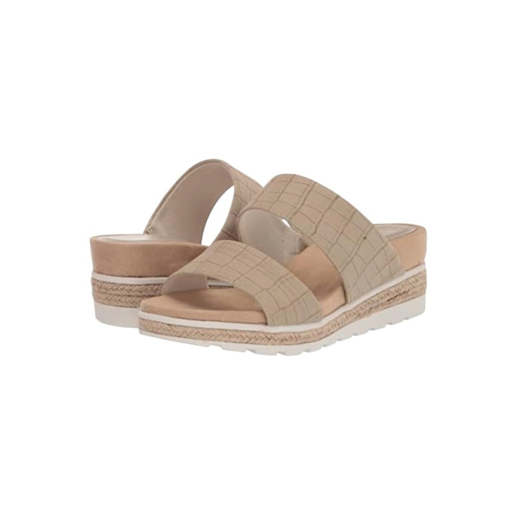 NIB Easy Street "Maryann" Slip-on Wide Strap Wedge Sandals Taupe Crocodile 7 M
